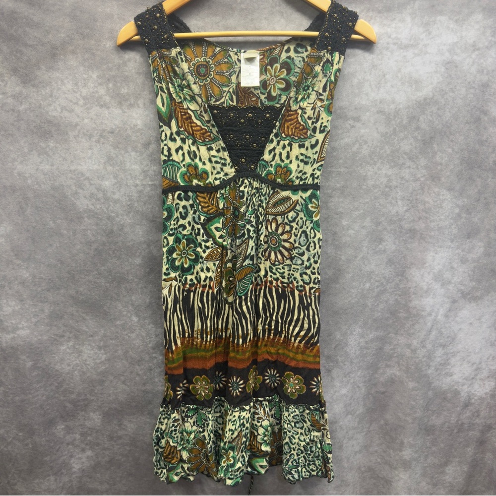 Forbidden Boho Style Tank Mini Dress beaded Accents Size medium